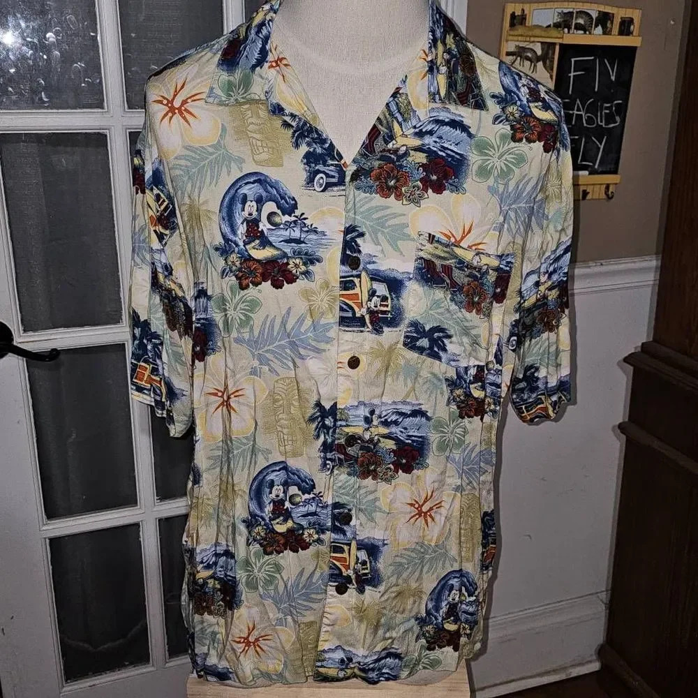 Walt Disney World Mens Mickey Mouse‎ Hawaiian Shirt Large